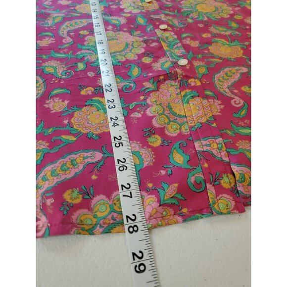 Lauren Ralph Lauren 100% Silk Womens 2XL Pink Green Paisley Button Up Shirt Art - Picture 7 of 13